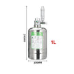 Metal gas cylinder with a green label and measurement details on a white background