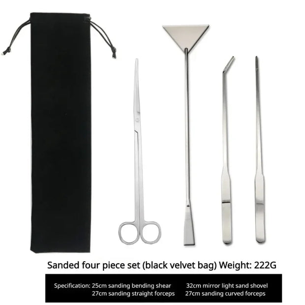 4-Piece Aquarium Maintenance Tool Set - Stainless Steel Scissors, Tweezers & Sand Shovel for Fish Tanks