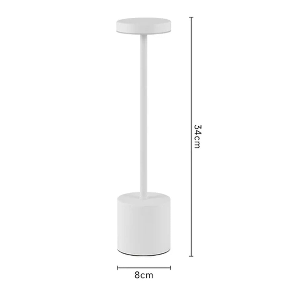 White cylindrical lamp with dimensions labeled on a white background