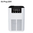 White air purifier with digital display on a white background, labeled 'EU Plug 220V'.