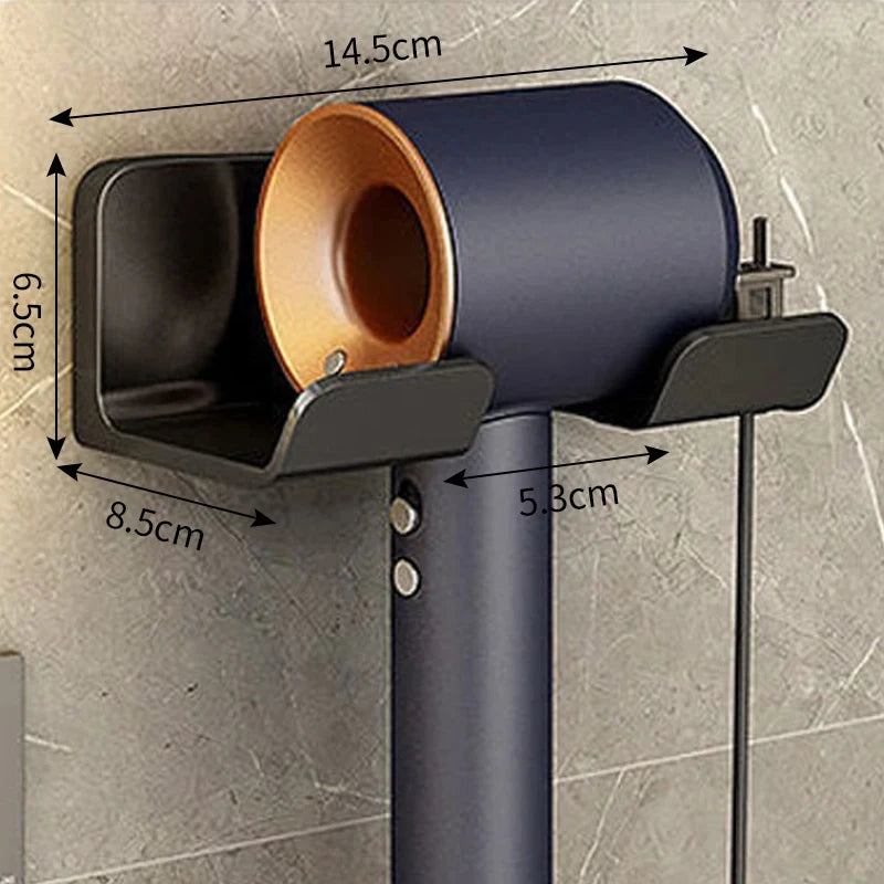 Hair dryer with measurements on a gray tiled wall