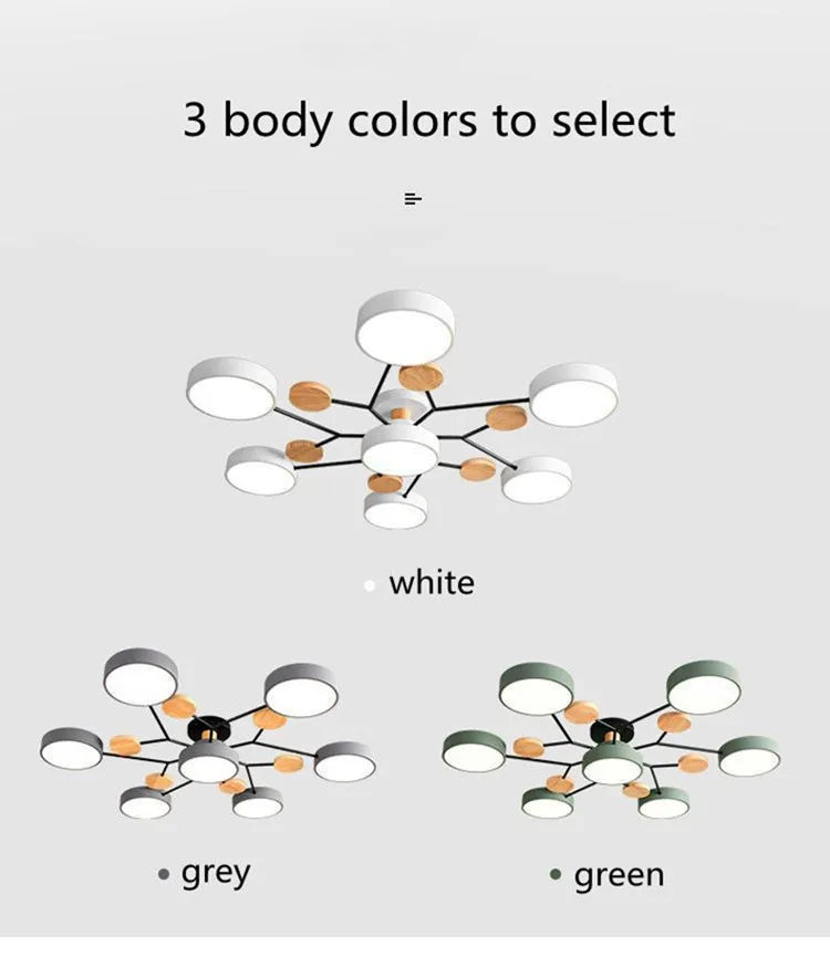 Modern ceiling light fixture with color options displayed on a gray background