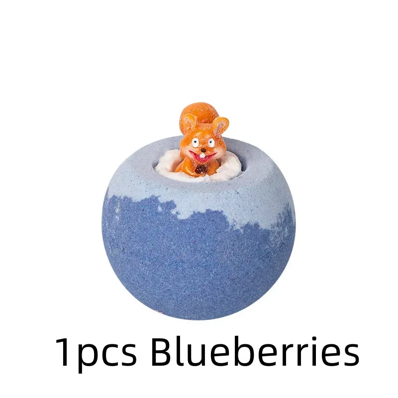Blueberry-shaped container with a small figurine of a bear on a white background
