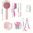 Set of pet grooming tools with dimensions labeled