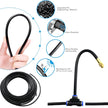 Black flexible hose with various features highlighted on a white background