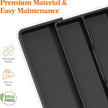 Set of black trays with text highlighting premium material, easy maintenance, strength, and BPA-free feature.