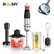 Set of ROUNY kitchen tools including a blender, grinder, whisk, and immersion blender on a white background.
