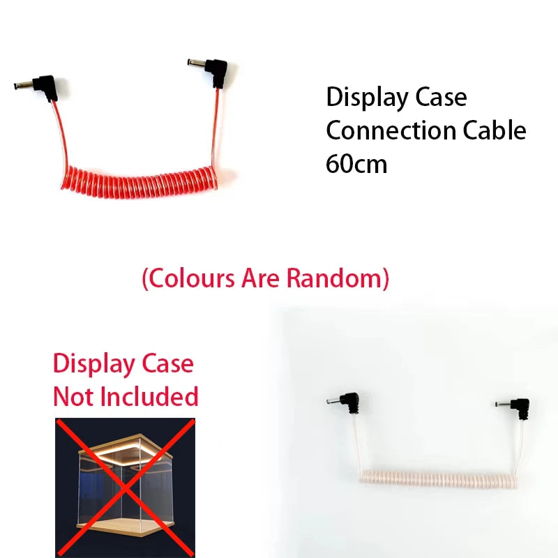 Coiled connection cable with text indicating length and color randomness, displayed on a white background.