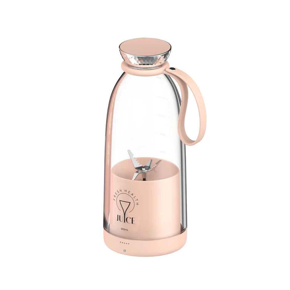 Rose gold and glass juicer on a white background