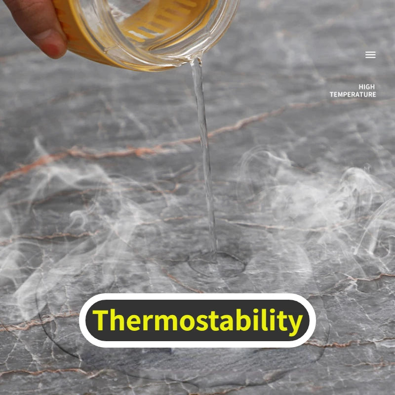 Liquid being poured onto a textured surface with 'Thermostability' text overlay
