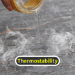 Liquid being poured onto a textured surface with 'Thermostability' text overlay