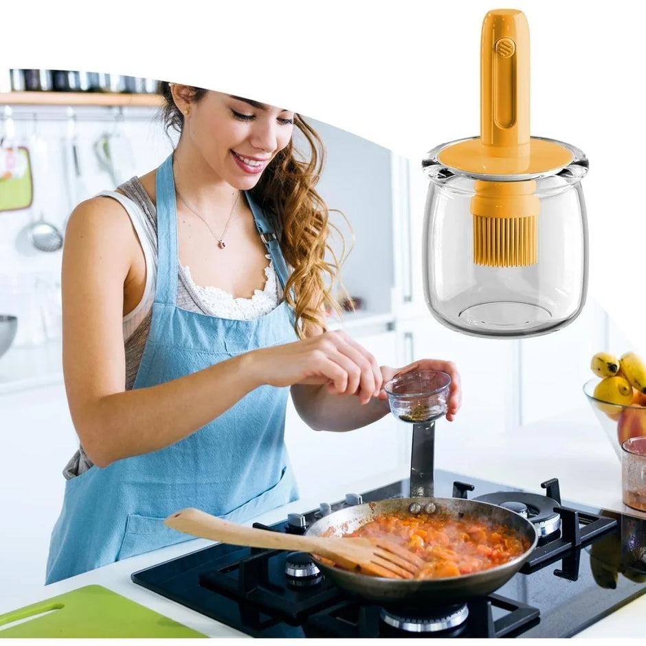 زجاجة زيت زجاجية مع فرشاة قابلة للفك – موزع زيت للمطبخ
