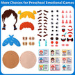 Preschool emotional expression kit with face parts and emotion cards on a blue background