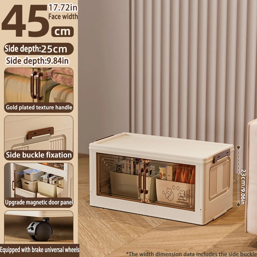 Storage box with features highlighted on a wooden floor