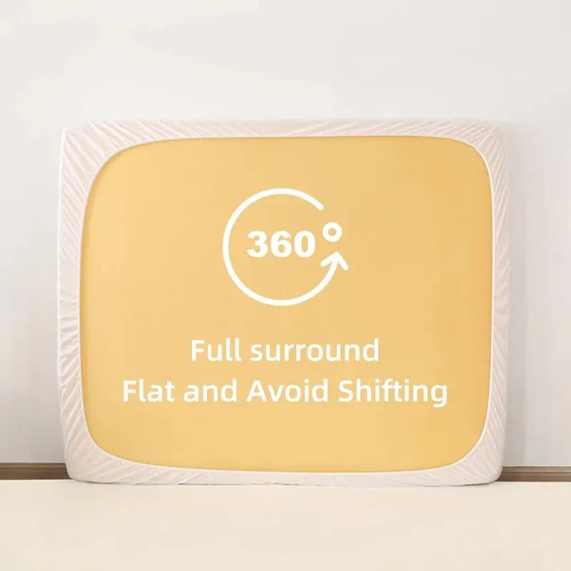 Mattress topper with a yellow label displaying '360' and text on a white background