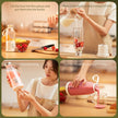 Step-by-step process of making a smoothie using a blender.