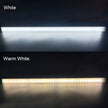 Two LED light strips, one white and one warm white, on a dark background.