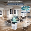 Air purifier in a large room with CADR information displayed