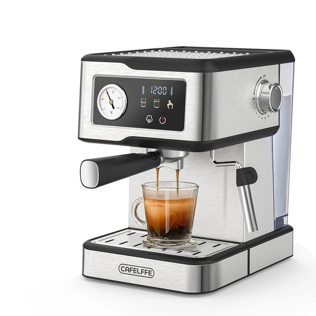Cafelife espresso machine dispensing coffee into a glass on a white background