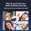 Collage of a woman with dental issues and a dentist examining a child, with text questioning daily tooth brushing.