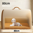 Dog bed with a white dog inside, labeled 80cm
