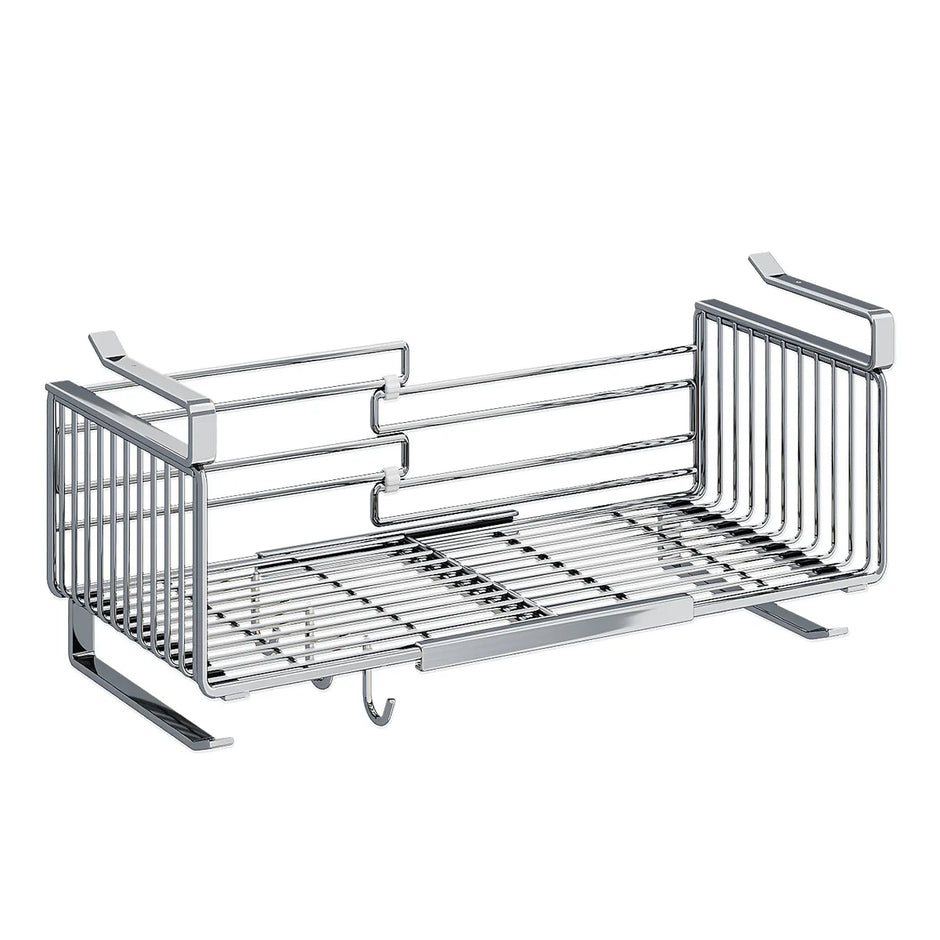 Chrome wire kitchen rack on a white background
