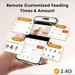 Smartphone displaying a pet feeding app with various features on a light background.