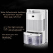 Dehumidifier with features listed on a black background