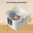 Pet food dispenser with anti-sticking grain design on a wooden surface