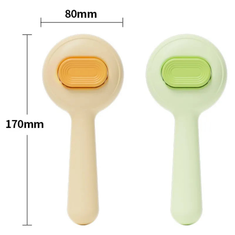 Two small round devices with handles, one beige and one green, on a white background with measurements.