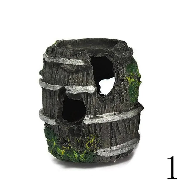 Resin Antique Barrel Aquarium Ornament – Fish Tank Landscaping Decoration