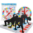 Twister game set with silhouettes and colorful spinner on a white background