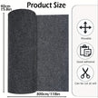 Roll of black carpet with product size details and features on a white background