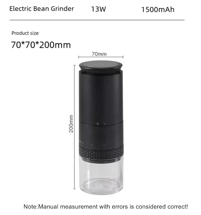 طاحونة قهوة كهربائية بُرّ – بطارية 1500mAh، شحن Type-C، إعدادات طحن قابلة للضبط