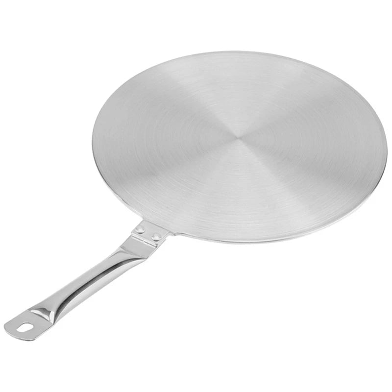 Metallic frying pan on a white background