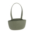 Green hanging planter with a handle on a white background