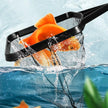 Goldfish being caught in a net with water splashing around