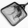 Black mesh strainer with a white background