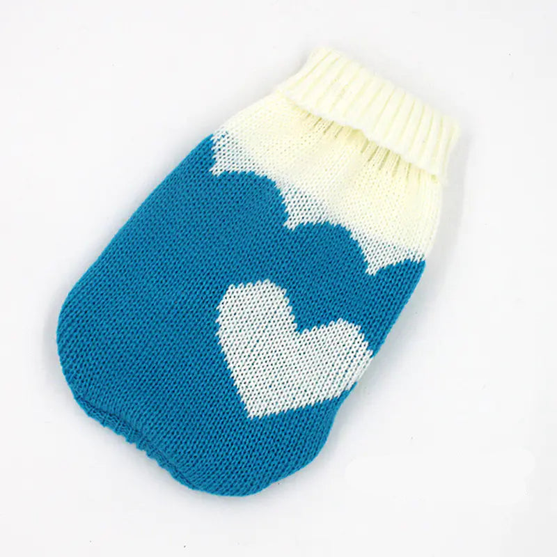 Blue and white heart-patterned sock on a light gray background