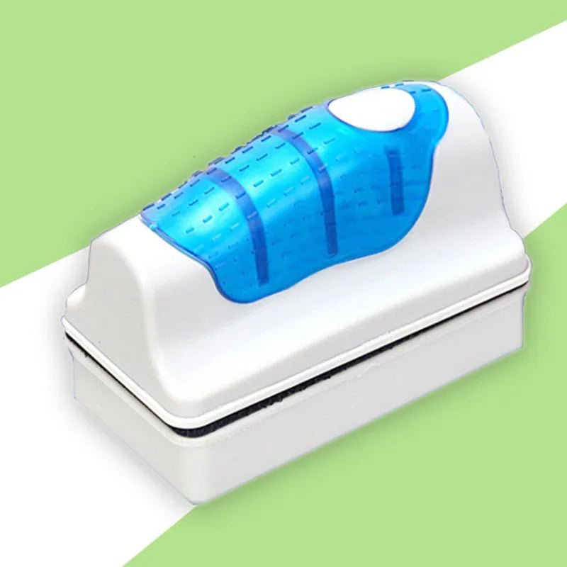 White and blue electronic device on a green background