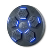 Round electronic device with blue LED lights on a white background