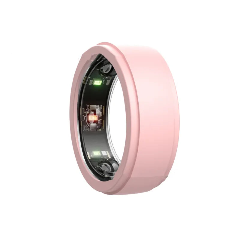 Pink smart ring on a white background
