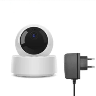 White camera device with power adapter on a white background, featuring 'TPFDE' text.