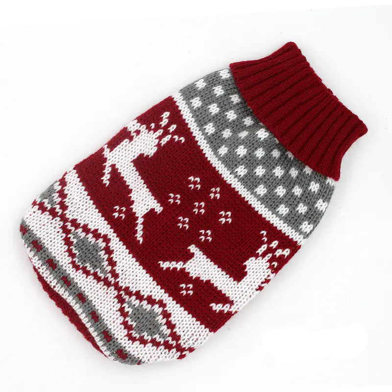 Knitted pet sweater with deer pattern on a white background
