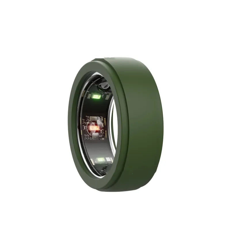 Green smart ring on a white background