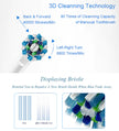 Electric toothbrush head with 3D cleaning technology features and bristle display.